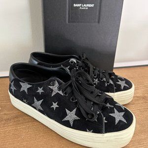 SAINT LAURENT Glitter Stars 'Court Classic' Black Suede Sneakers (39)